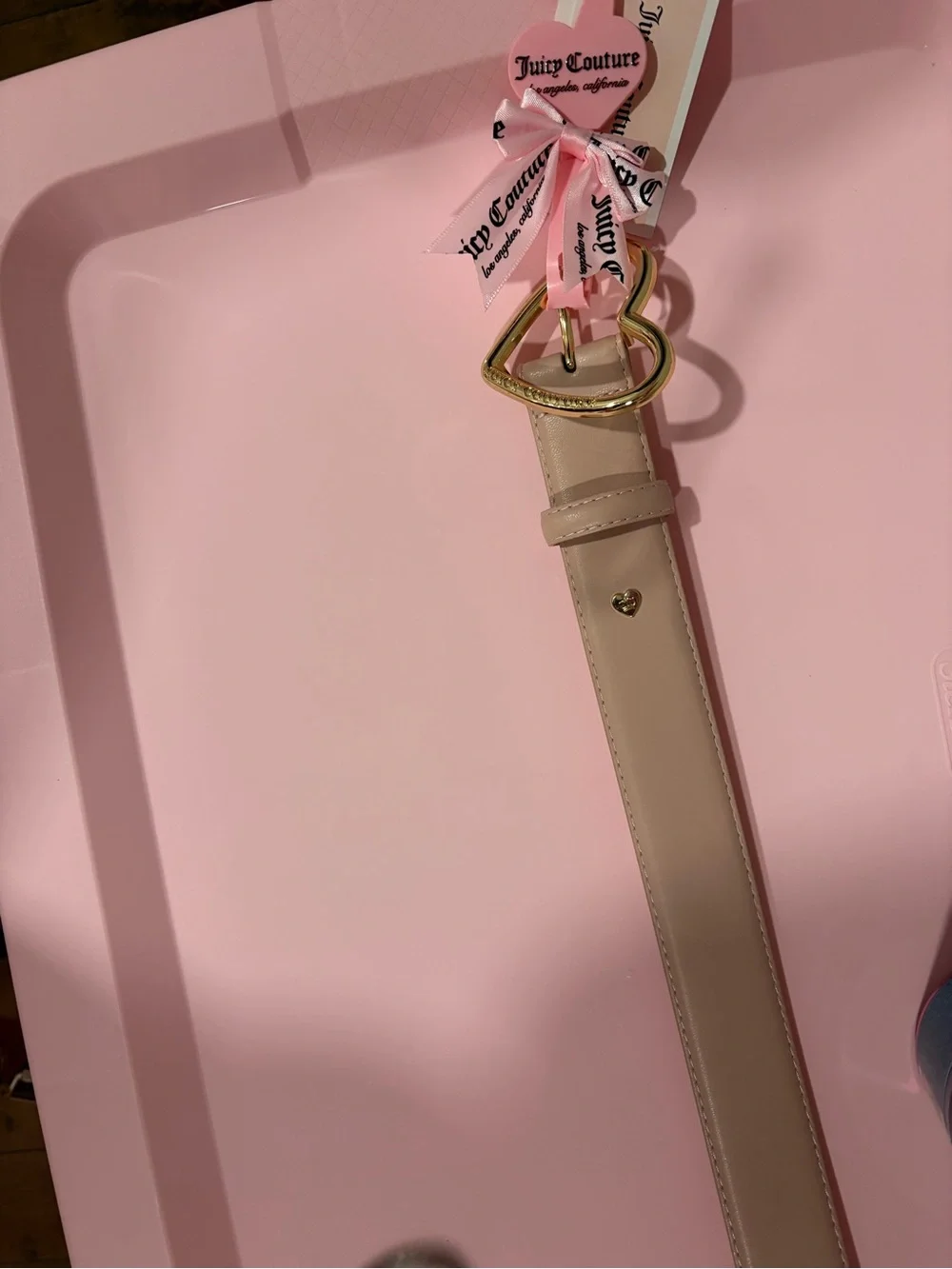 Juicy Couture Blush Pink Belt with Gold Heart Buckle